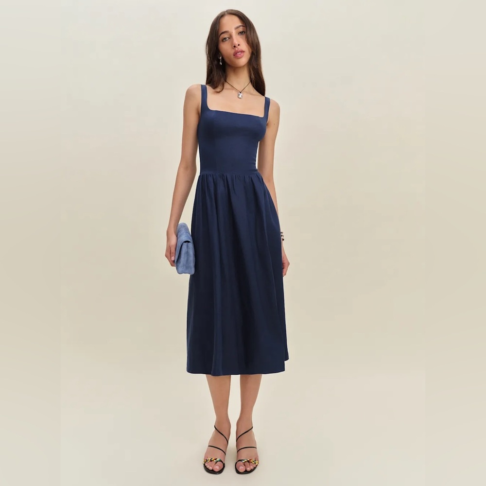 Reformation Janu Linen Dress In Danube, brand new, never worn, no flaws. - Picture 3 of 16